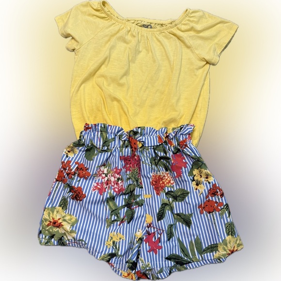 Yellow Top with Floral Striped Shorts* - Picture 1 of 2